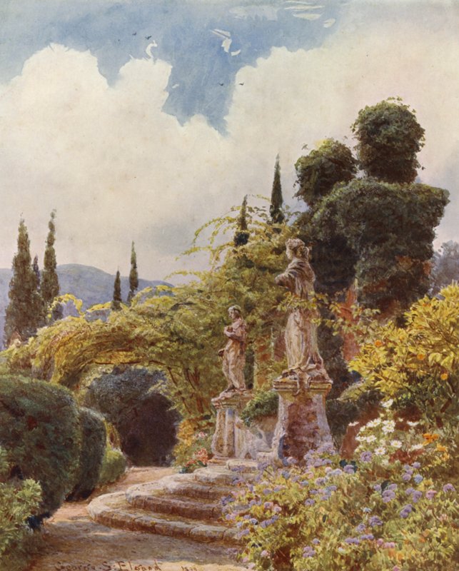 Jardines de Italia: Portal, Villa Arson (litografía en color) de George Samuel Elgood