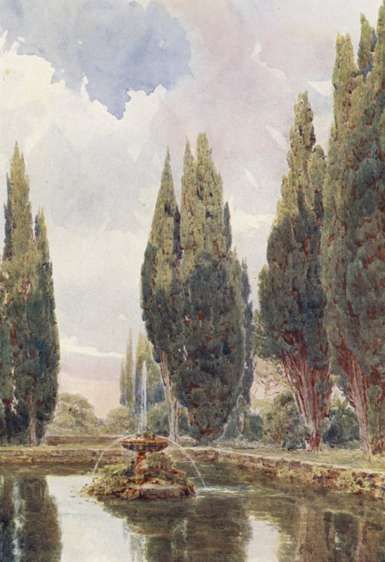 Jardines italianos: Il Laghetto, Villa Falconieri (litografía en color) de George Samuel Elgood
