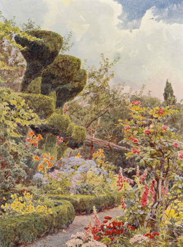 Jardines italianos: La Badia, El jardín del monasterio (litografía en color) de George Samuel Elgood
