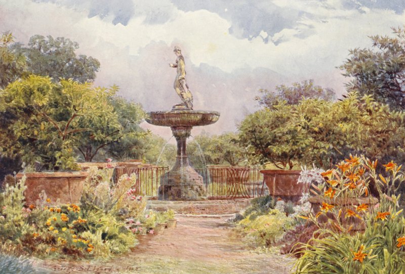 Jardines italianos: Villa Amari, La Fuente (litografía en color) de George Samuel Elgood
