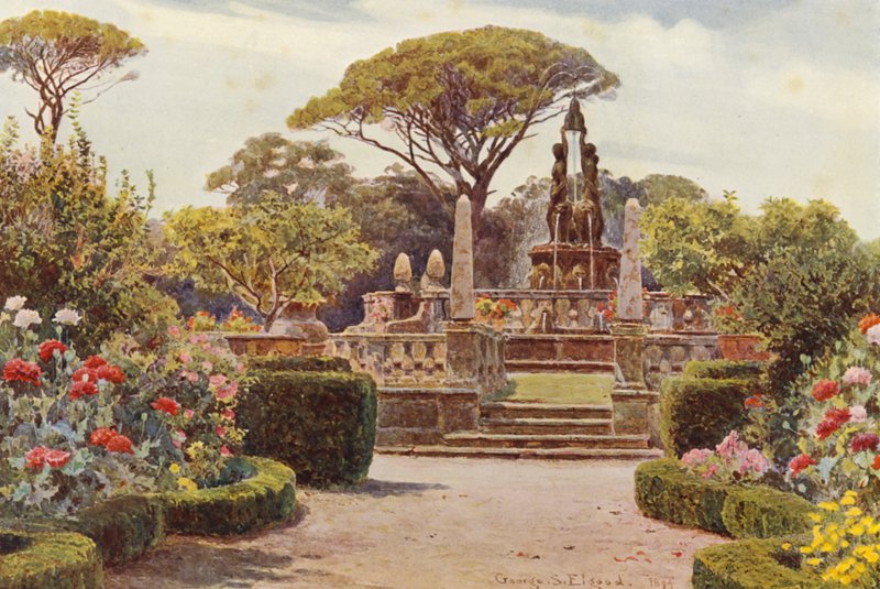 Jardines italianos: Villa Lante en Bagnaja (litografía en color) de George Samuel Elgood
