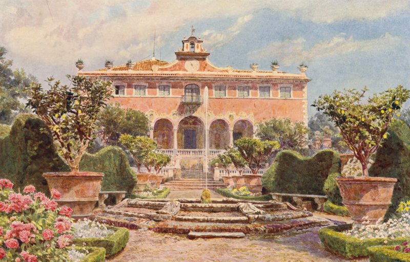 Jardines de Italia: Villa di Caniparola (litografía en color) de George Samuel Elgood