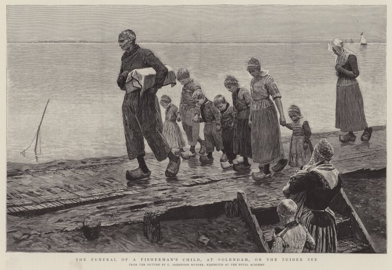El funeral de un niño pescador, en Volendam, en el Zuider Zee de George Sherwood Hunter