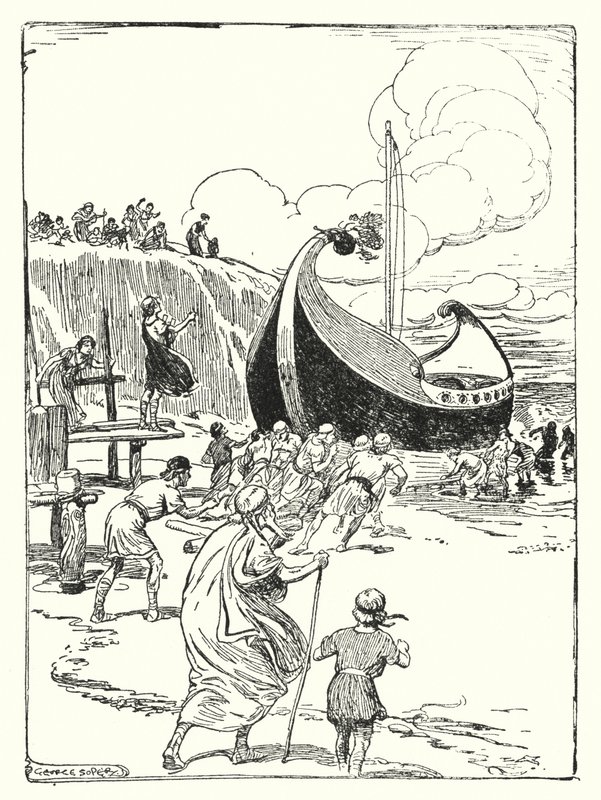 Jason y los Argonautas: "El buen barco Argo saltó de la arena sobre los rodillos y avanzó como un caballo valiente" de George Soper