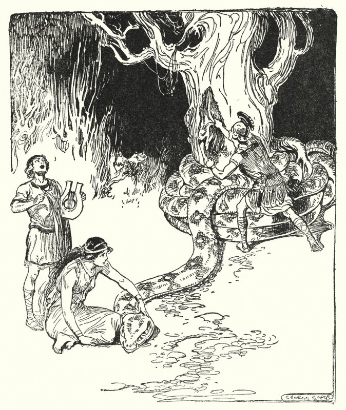 Jason y los argonautas: "Entonces Jason saltó cautelosamente y arrancó el vellocino del tronco del árbol" de George Soper