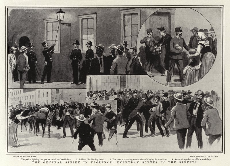 La huelga general en Florencia, escenas cotidianas en las calles de George Soper