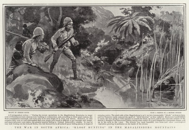 La guerra en Sudáfrica, caza en Kloof en las montañas de Magaliesberg de George Soper