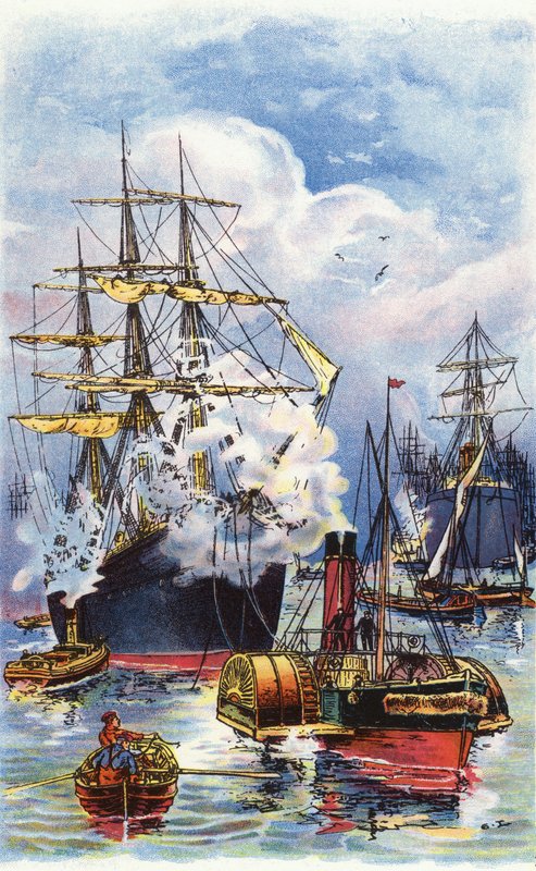 Un mercante siendo remolcado por el río Támesis de George Washington Lambert