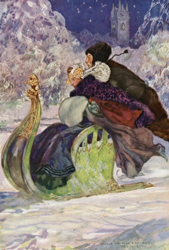 Un trineo de empuje antiguo, Frisia (litografía en color) de George Wharton Edwards