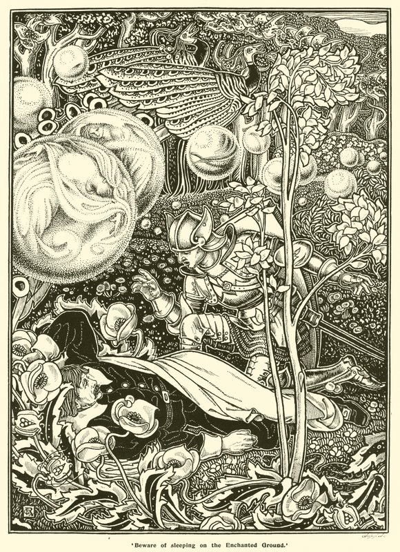 Cuidado con dormir en el terreno encantado de George Woolliscroft Rhead