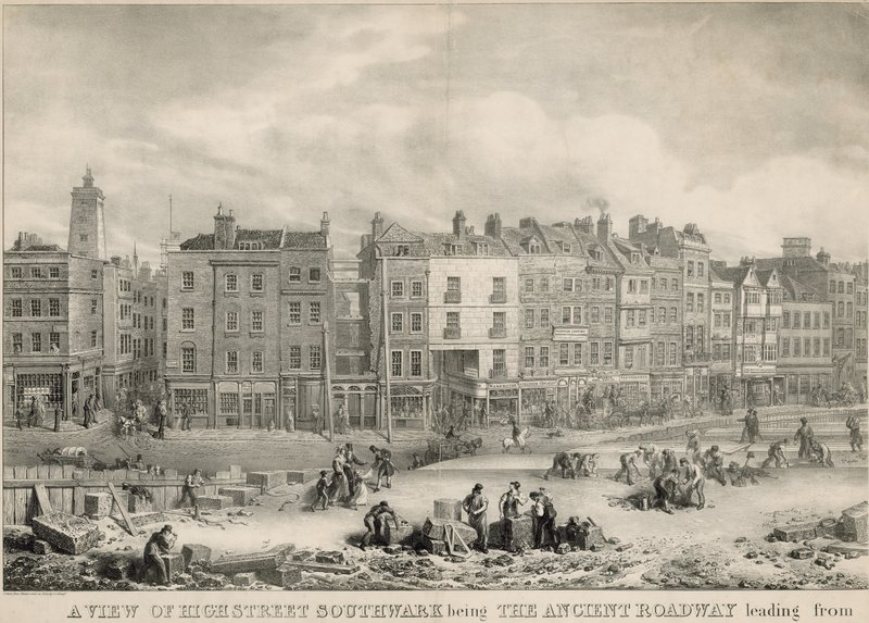 Vista de High Street, Southwark, Londres, siendo la antigua carretera de George the Elder Scharf