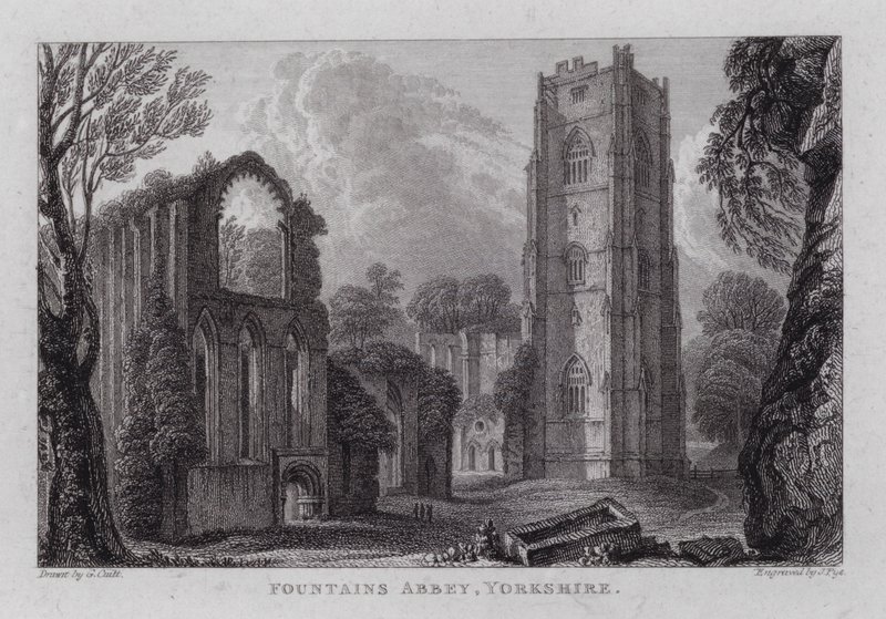 Abadía de Fountains, Yorkshire (grabado) de George the Younger Cuitt