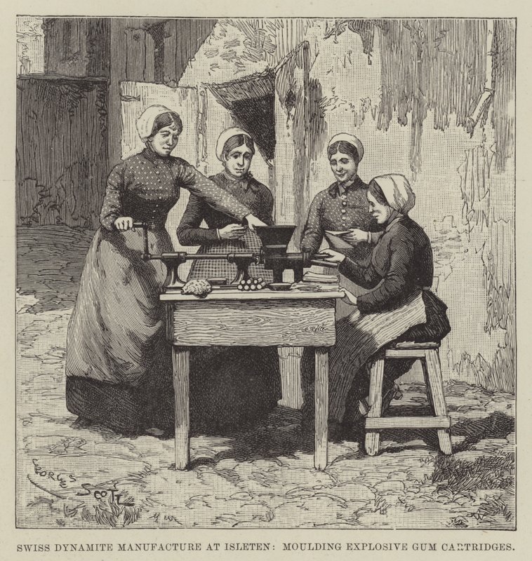Fábrica Suiza de Dinamita en Isleten, moldeando Cartuchos de Goma Explosiva de Georges Bertin Scott