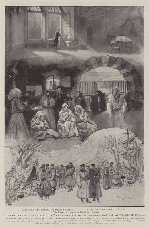 La producción de Resurrección, una versión dramática del romance de Tolstoy, en el Odeon, 14 de noviembre de Georges Bertin Scott