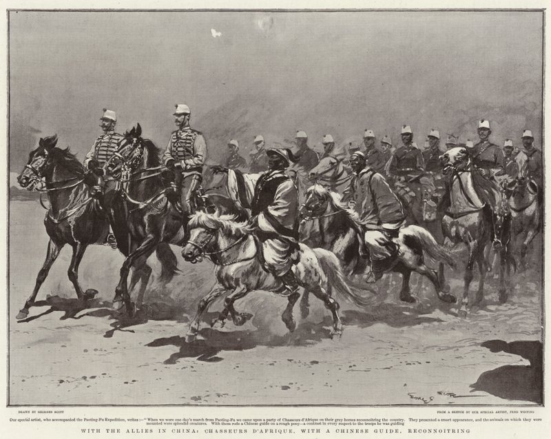 Con los Aliados en China, Cazadores de África, con un Guía Chino, reconociendo de Georges Bertin Scott