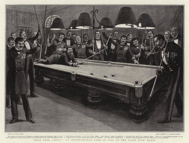 ¡Bien hecho, Japón!, un juego internacional de billar en el Union Club, Malta de Georges Redon