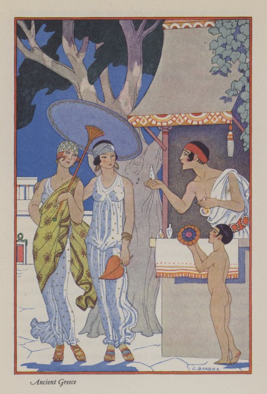 El romance del perfume: la antigua Grecia (litografía en color) de Georges (after) Barbier