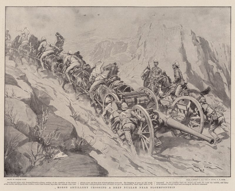 Artillería a caballo cruzando un profundo Nullah cerca de Bloemfontein de Georges Bertin Scott