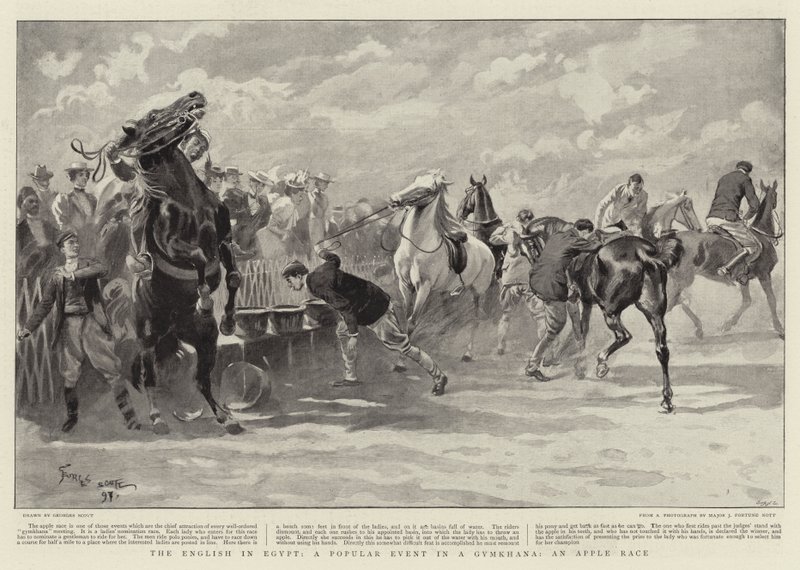 Los ingleses en Egipto, un evento popular en un Gymkhana, una carrera de manzanas de Georges Bertin Scott