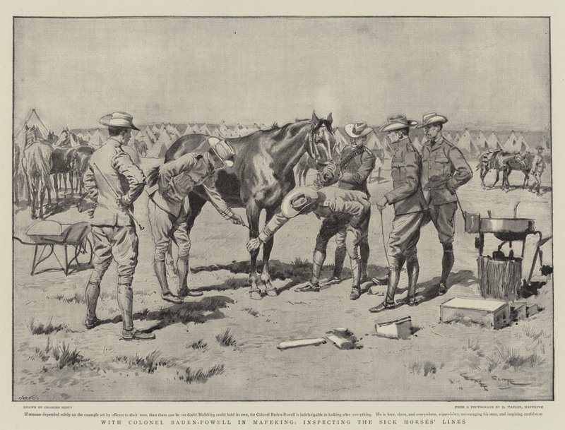 Con el Coronel Baden-Powell en Mafeking, inspeccionando las líneas de caballos enfermos de Georges Bertin Scott