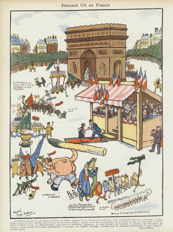 La visita del Rey Eduardo VII a Francia. Ilustración para Le Rire de Georges Delaw