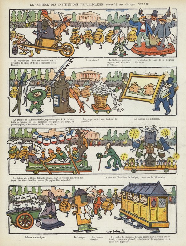 Procesión de instituciones republicanas. Ilustración para Le Rire de Georges Delaw