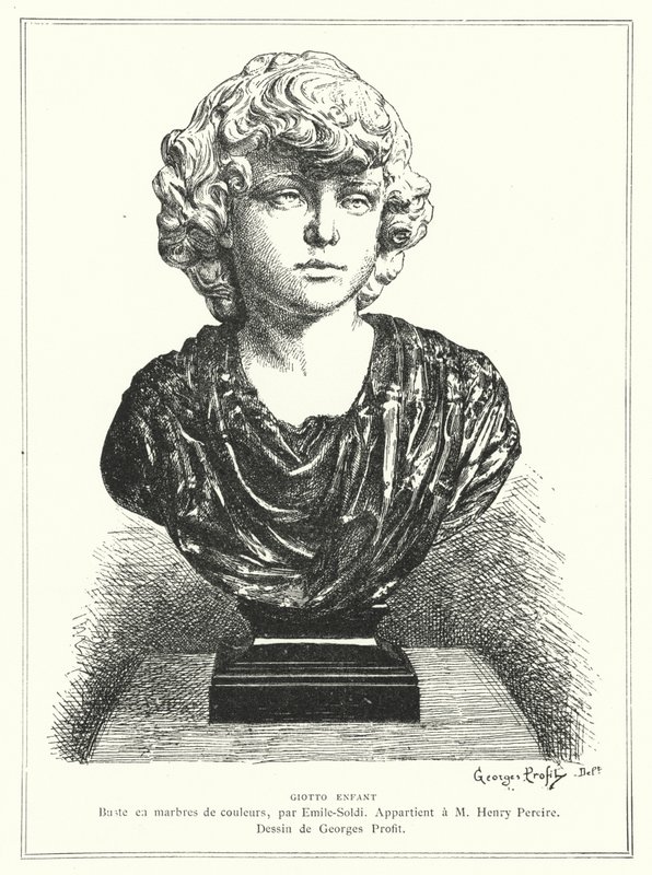 Busto del arquitecto y pintor italiano Giotto de niño, por el escultor francés Emile Soldi de Georges Ernest Profit