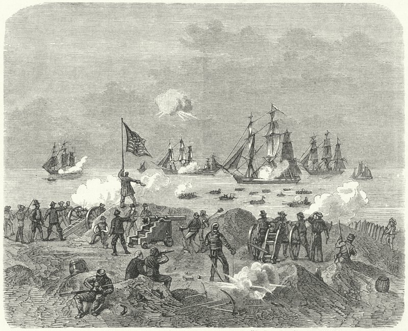 Fuerzas británicas intentando un desembarco en la Bahía de Chesapeake de German School