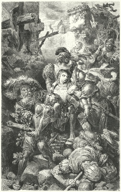 Franz von Sickingen herido de muerte en el Asedio de Burg Nanstein, 1523 de German School
