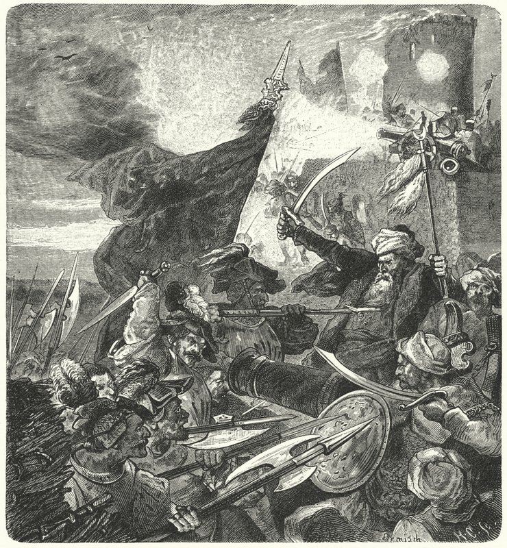 Húngaros luchando contra los turcos en Szekesfehervar, 1593 de German School