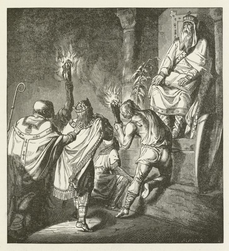 Otón en la tumba de Carlomagno de German School