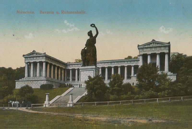 Estatua de Baviera y Ruhmeshalle, Múnich. Postal enviada en 1913. de German Photographer