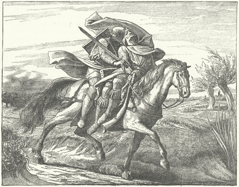 Un caballero alemán llevando a Valdemar II de Dinamarca a salvo después de su derrota en la Batalla de Bornhöved de German School