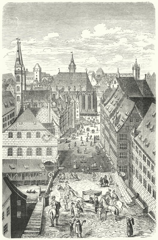 Una calle en Núremberg en el siglo XV de German School