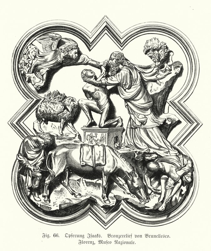 Abraham ofreciendo a su hijo Isaac para el sacrificio, relieve de bronce de Filippo Brunelleschi de German School