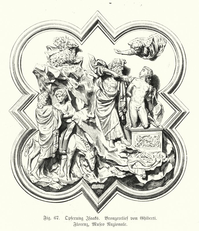 Abraham ofreciendo a su hijo Isaac para el sacrificio, relieve de bronce de Lorenzo Ghiberti de German School