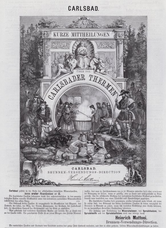 Anuncio de agua mineral Mattoni y otros productos del balneario de Carlsbad (Karlovy Vary), Bohemia de German School