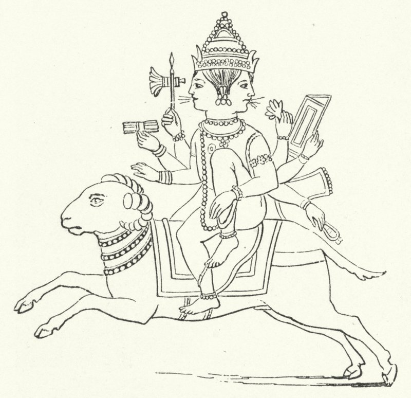 Agni, dios del fuego hindú (grabado) de German School