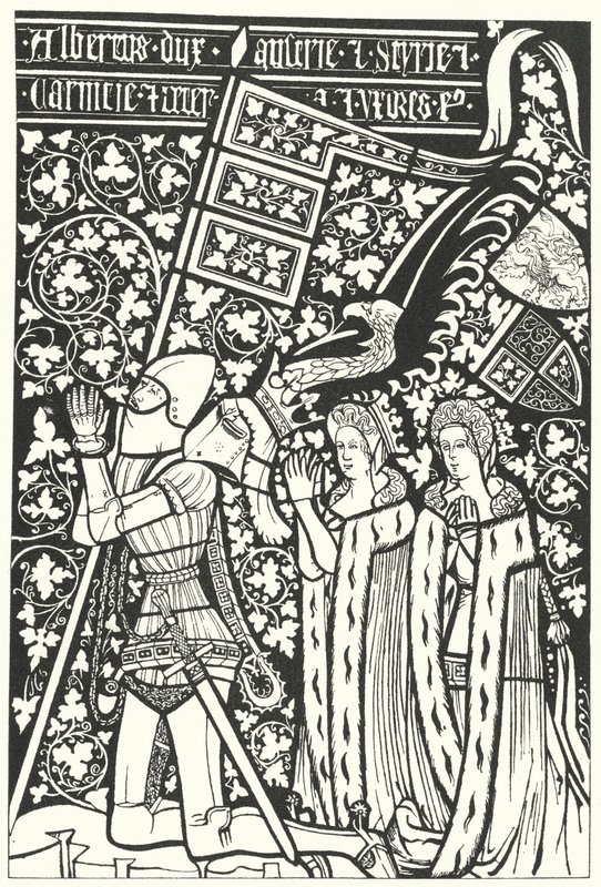 Alberto III, Duque de Austria, con sus dos esposas, Isabel de Bohemia y Beatriz de Núremberg de German School