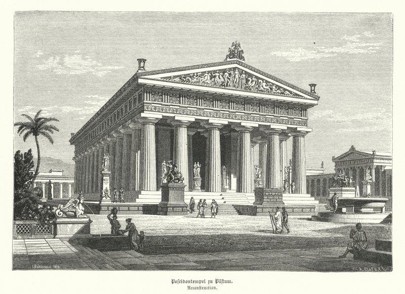 Templo griego antiguo de Hera, Paestum, Italia, anteriormente mal atribuido a Poseidón de German School