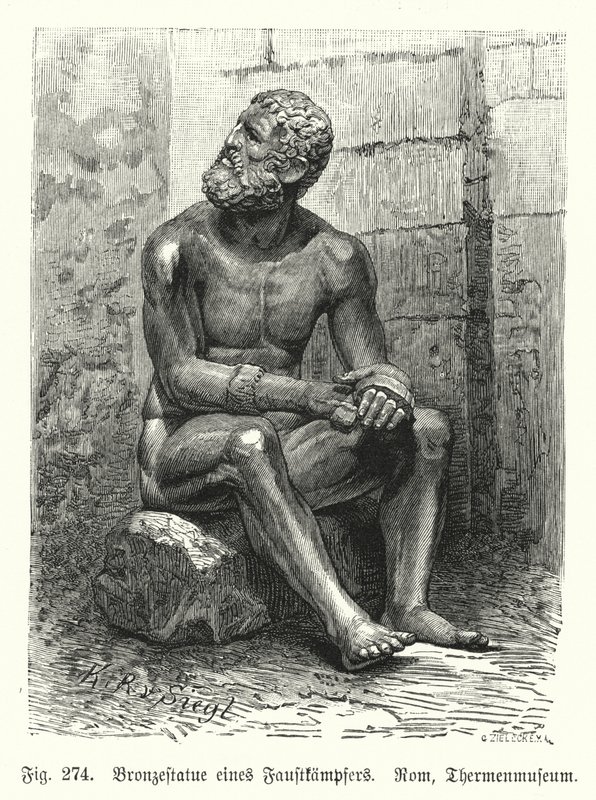Estatua de bronce griega o romana de un boxeador sentado de German School
