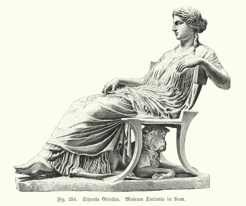Estatua griega antigua de una mujer sentada de German School