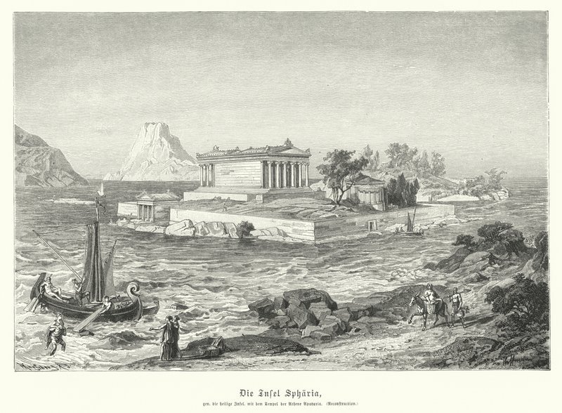 Templo griego antiguo de Atenea Apaturia en la isla de Sfairia de German School