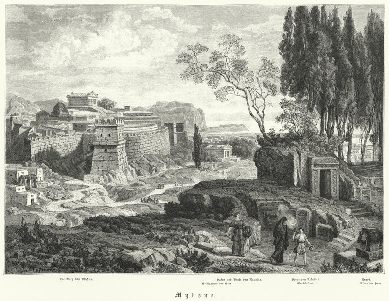 Antigua ciudad de Micenas, Grecia (grabado) de German School