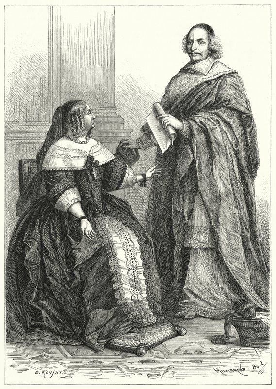 Ana de Austria, regente de Luis XIV de Francia, y el Cardenal Mazarino, ministro principal de Francia de German School