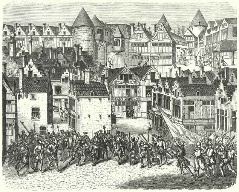 Amberes en el momento del saqueo de la ciudad por los españoles, conocido como la Furia Española de German School