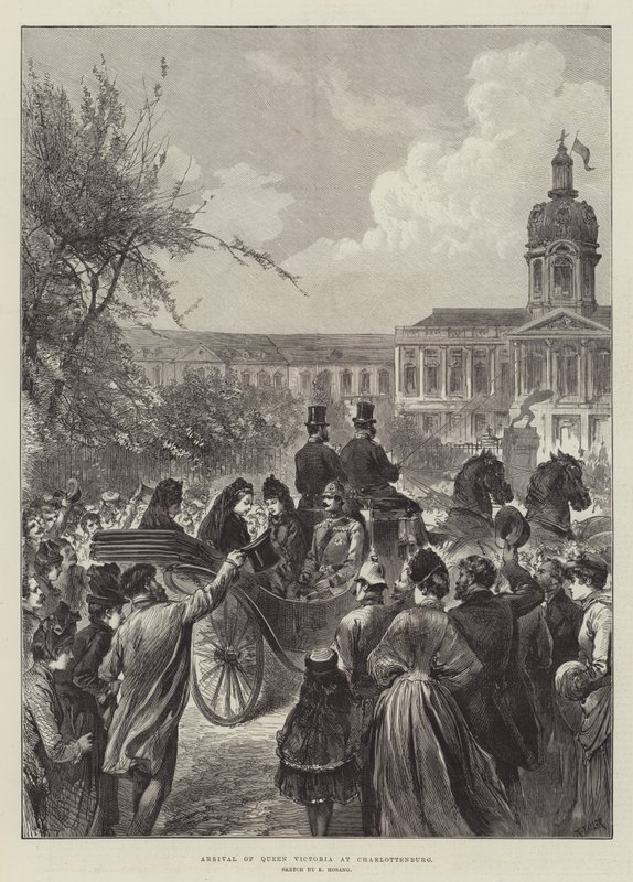 Llegada de la Reina Victoria a Charlottenburg (grabado) de German School