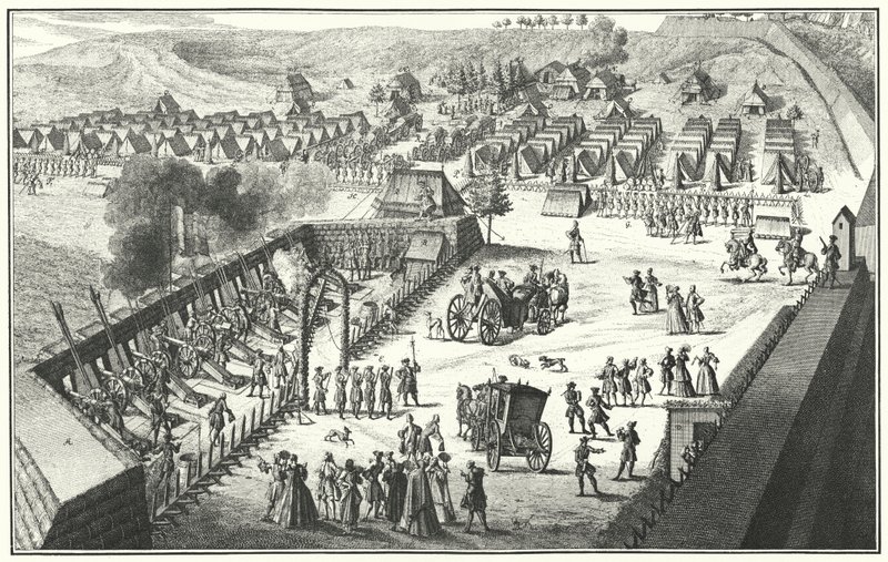 Ejercicio de disparo de artillería, Núremberg, 1733 (grabado) de German School