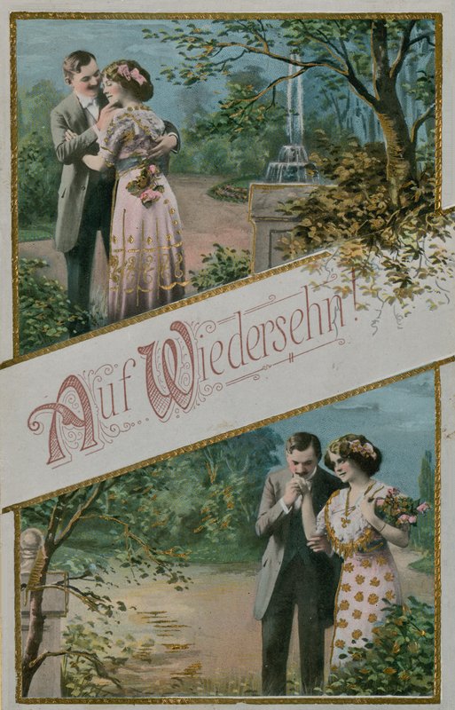Tarjeta de felicitación Auf Wiedersehn, 1913 de German School