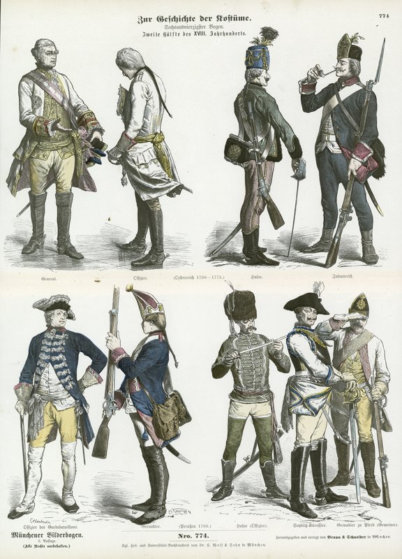 Uniformes militares austriacos y prusianos, segunda mitad del siglo XVIII de German School